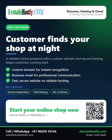 DomainHostly poster for Copy shop: Customer finds your shop at night