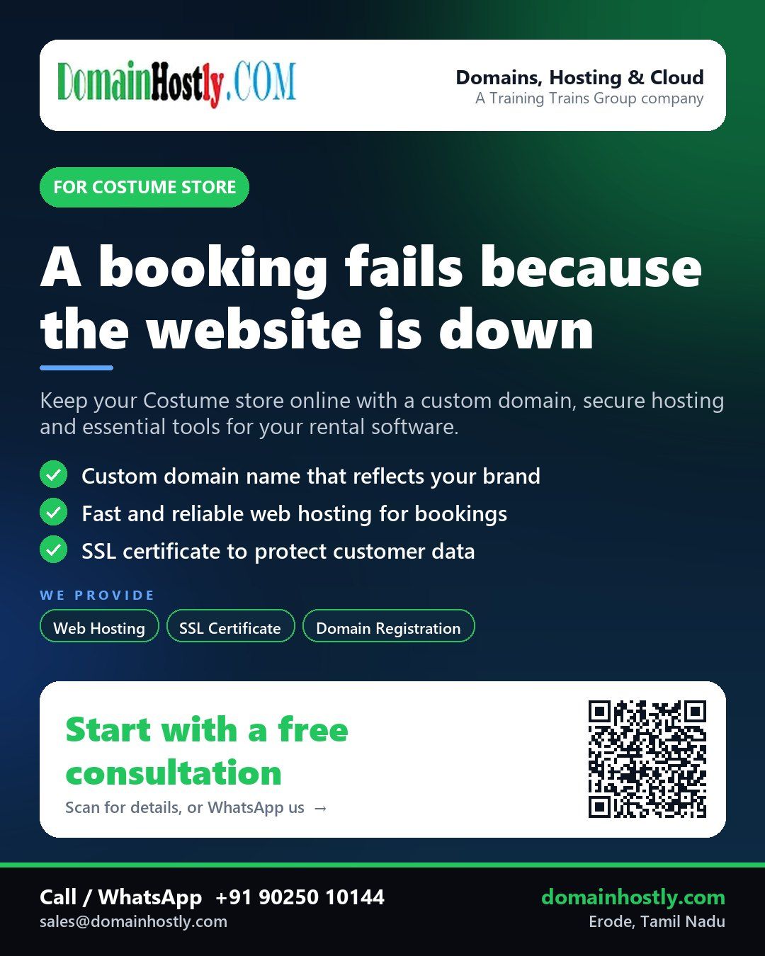 Costume store owner using DomainHostly services to manage their online booking system