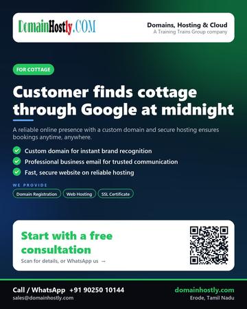 DomainHostly poster for Cottage: Customer finds cottage through Google at midnight