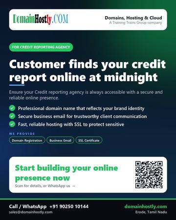 DomainHostly poster for Credit reporting agency: Customer finds your credit report online at midnight
