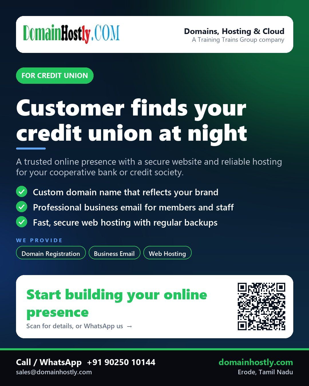 Credit union using DomainHostly for domain registration, business email and secure web hosting