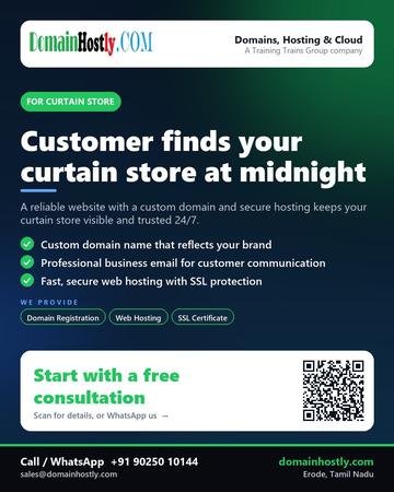 DomainHostly poster for Curtain store: Customer finds your curtain store at midnight