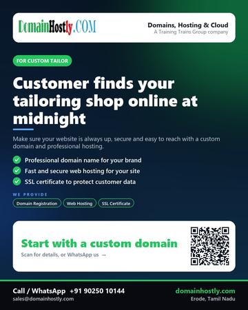 DomainHostly poster for Custom tailor: Customer finds your tailoring shop online at midnight