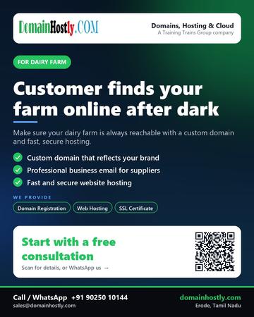DomainHostly poster for Dairy farm: Customer finds your farm online after dark