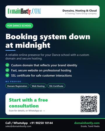 DomainHostly poster for Dance school: Booking system down at midnight