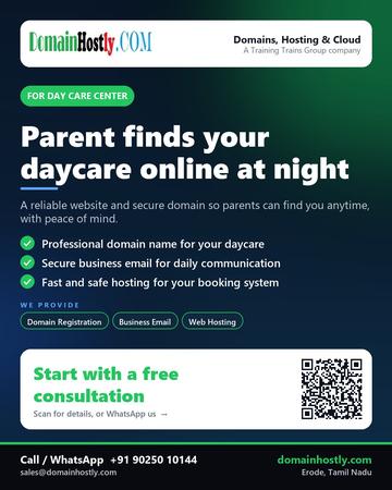 DomainHostly poster for Day care center: Parent finds your daycare online at night