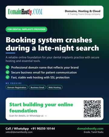 DomainHostly poster for Dental implants provider: Booking system crashes during a late-night search
