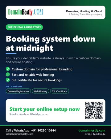 DomainHostly poster for Dental laboratory: Booking system down at midnight