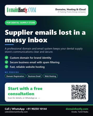 DomainHostly poster for Dental supply store: Supplier emails lost in a messy inbox