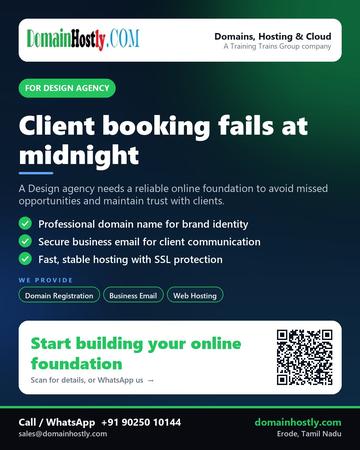 DomainHostly poster for Design agency: Client booking fails at midnight