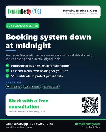 DomainHostly poster for Diagnostic center: Booking system down at midnight