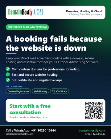 DomainHostly poster for Direct mail advertising: A booking fails because the website is down
