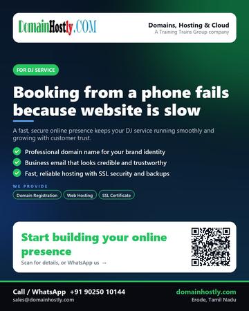 DomainHostly poster for DJ service: Booking from a phone fails because website is slow