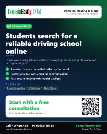 DomainHostly poster for Driving school: Students search for a reliable driving school online