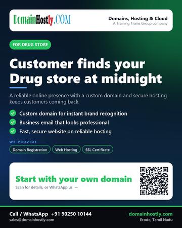 DomainHostly poster for Drug store: Customer finds your Drug store at midnight