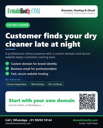 DomainHostly poster for Dry cleaner: Customer finds your dry cleaner late at night