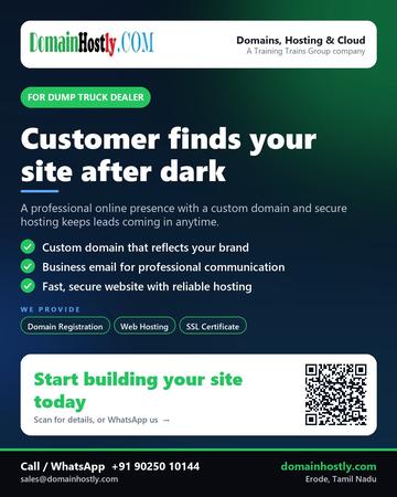 DomainHostly poster for Dump truck dealer: Customer finds your site after dark