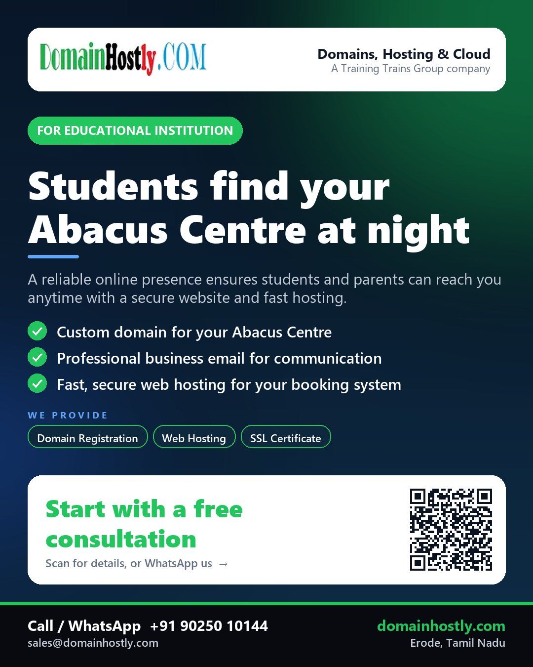 DomainHostly helping an educational institution establish its online presence with a custom domain, secure hosting, and busin