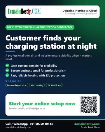DomainHostly poster for Electric vehicle charging station contractor: Customer finds your charging station at night