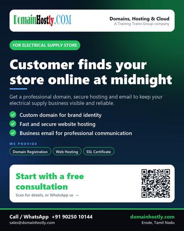 DomainHostly poster for Electrical supply store: Customer finds your store online at midnight