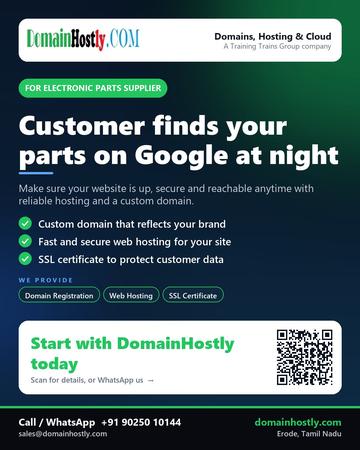 DomainHostly poster for Electronic parts supplier: Customer finds your parts on Google at night