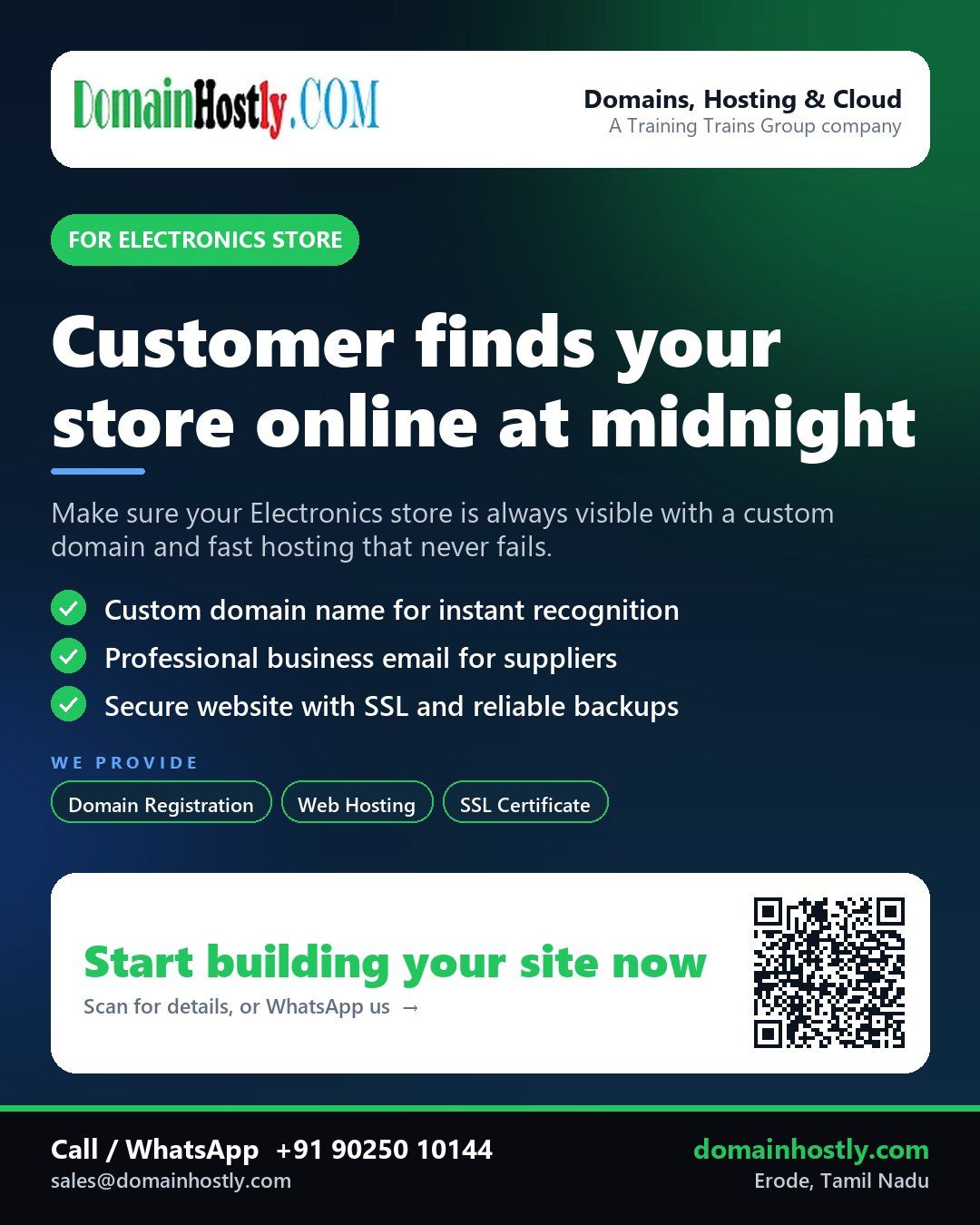 Electronics store brand with custom domain and secure website