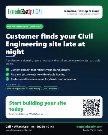 DomainHostly poster for Engineering consultant: Customer finds your Civil Engineering site late at night