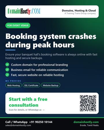 DomainHostly poster for Event venue: Booking system crashes during peak hours