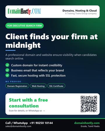 DomainHostly poster for Executive search firm: Client finds your firm at midnight
