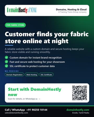 DomainHostly poster for Fabric store: Customer finds your fabric store online at night