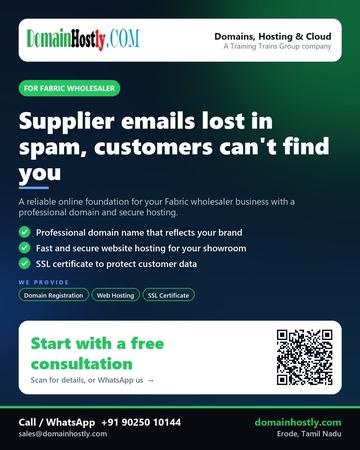 DomainHostly poster for Fabric wholesaler: Supplier emails lost in spam, customers can't find you