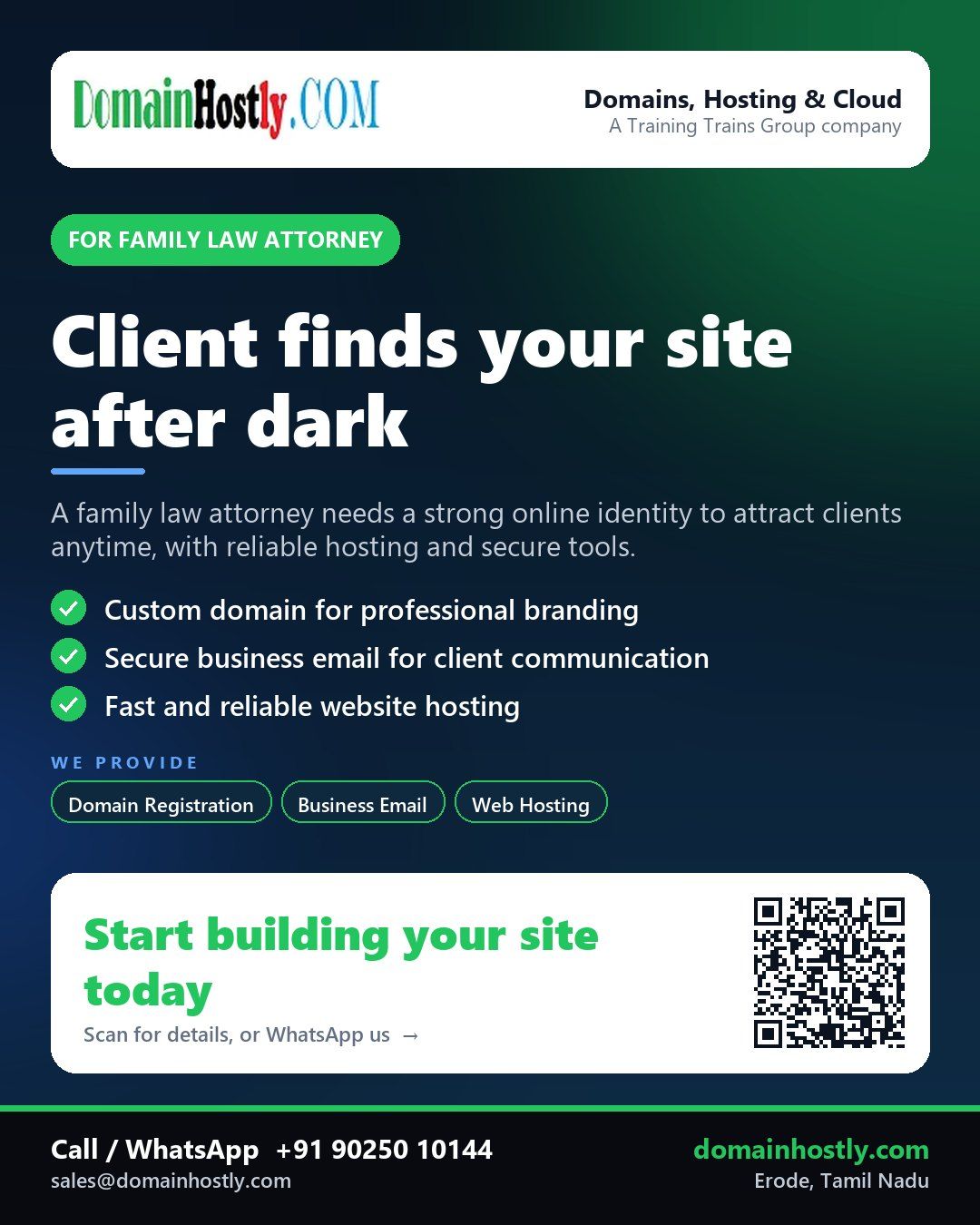 Family law attorney using DomainHostly for professional website, domain and email services