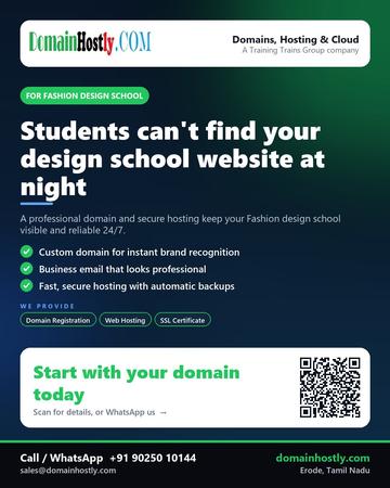 DomainHostly poster for Fashion design school: Students can't find your design school website at night