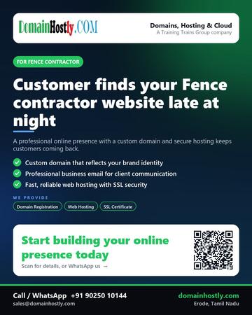 DomainHostly poster for Fence contractor: Customer finds your Fence contractor website late at night