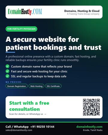 DomainHostly poster for Fertility physician: A secure website for patient bookings and trust