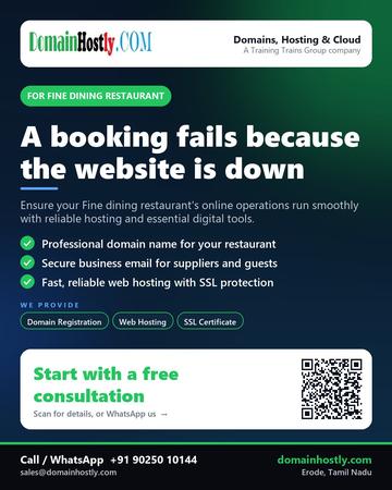 DomainHostly poster for Fine dining restaurant: A booking fails because the website is down
