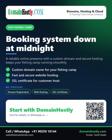 DomainHostly poster for Fishing camp: Booking system down at midnight