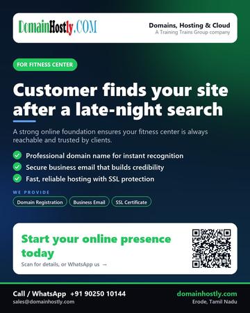 DomainHostly poster for Fitness center: Customer finds your site after a late-night search