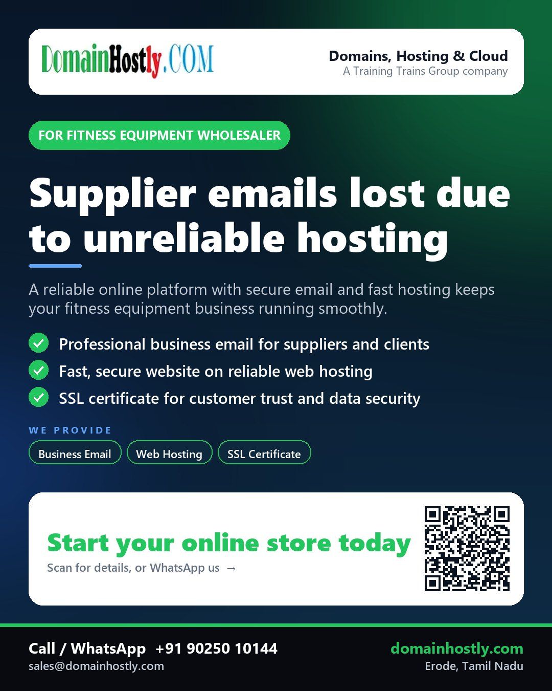 Fitness equipment wholesaler with a secure online store powered by DomainHostly