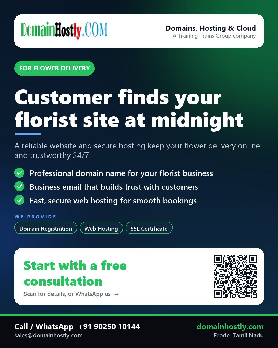 Flower delivery business using DomainHostly for professional domain and secure hosting