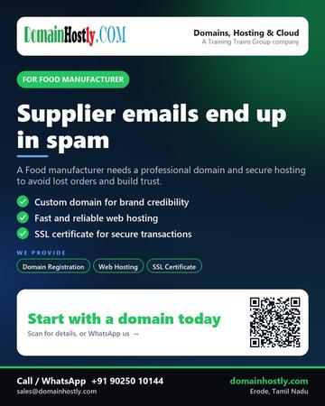 DomainHostly poster for Food manufacturer: Supplier emails end up in spam