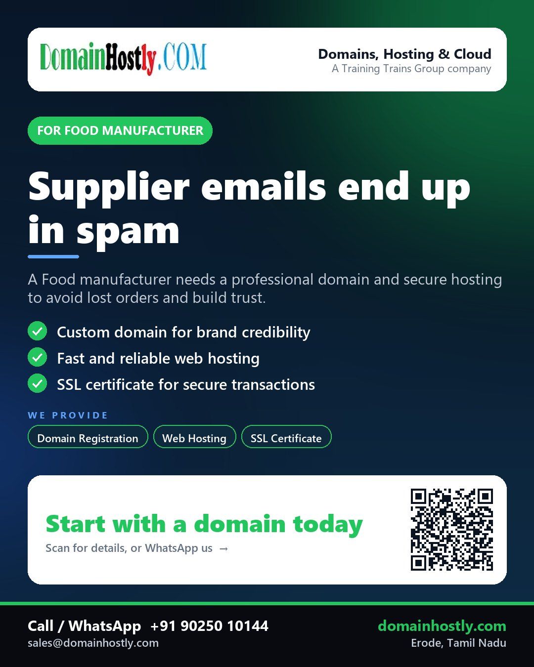 Food manufacturer using DomainHostly for a professional website and secure online presence