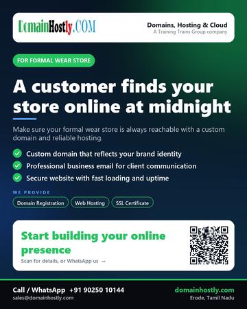 DomainHostly poster for Formal wear store: A customer finds your store online at midnight