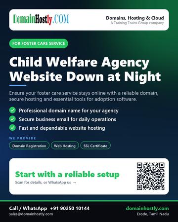 DomainHostly poster for Foster care service: Child Welfare Agency Website Down at Night
