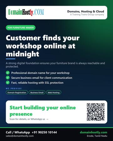 DomainHostly poster for Furniture maker: Customer finds your workshop online at midnight