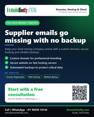 DomainHostly poster for Gold mining company: Supplier emails go missing with no backup