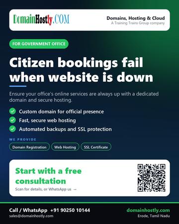 DomainHostly poster for Government office: Citizen bookings fail when website is down