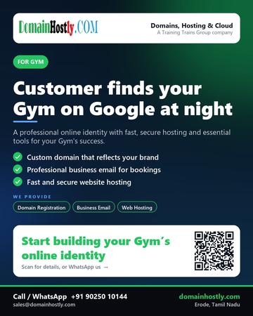 DomainHostly poster for Gym: Customer finds your Gym on Google at night