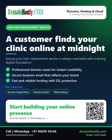 DomainHostly poster for Hair replacement service: A customer finds your clinic online at midnight