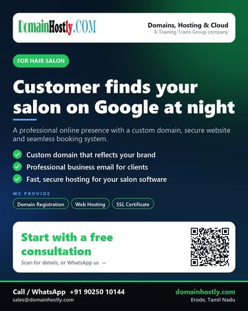 DomainHostly poster for Hair salon: Customer finds your salon on Google at night